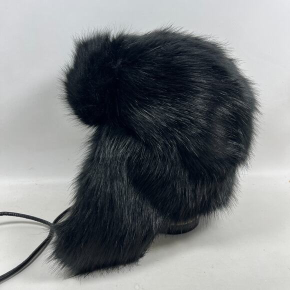 POLO RALPH LAUREN Hat Adult OS Faux Fur Trapper Chapka Ear Flap Ski Winter Black - Picture 6 of 12